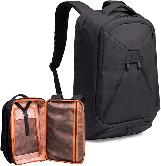 Knack Series 1 Laptop Backpack Fits up to 15 Inch - Knack Bags Carry-On Backpack, TSA Approved, Expandable Travel Backpacks With 3 Day Outfit Capacity (Stealth Black, Medium)