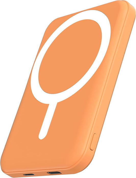 podoru for Magnetic Battery Pack, 5000mAh Magnetic Power Bank with Type-C Cable 20W PD Fast Charging Lighting Input Wireless Portable Charger for iPhone 17/16/15/14/13/12/ All Series-Orange