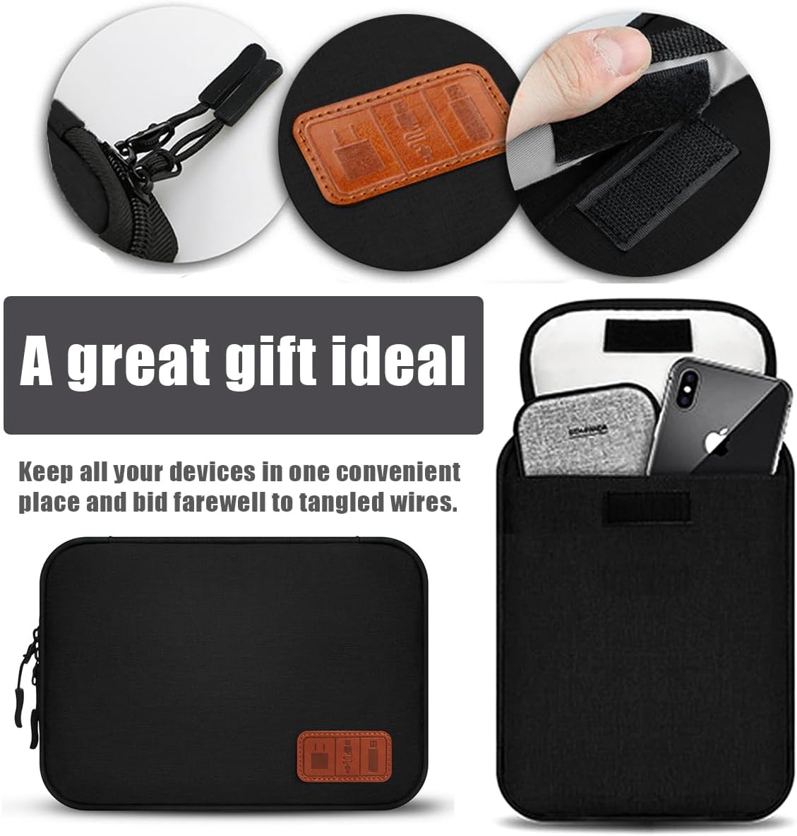 Travel Cable Organizer Pouch Electronic Accessories,Travel Essentials,Cord Organizer Storage Bag For Cord, Charger, Phone, Earphone,SD Card,Black