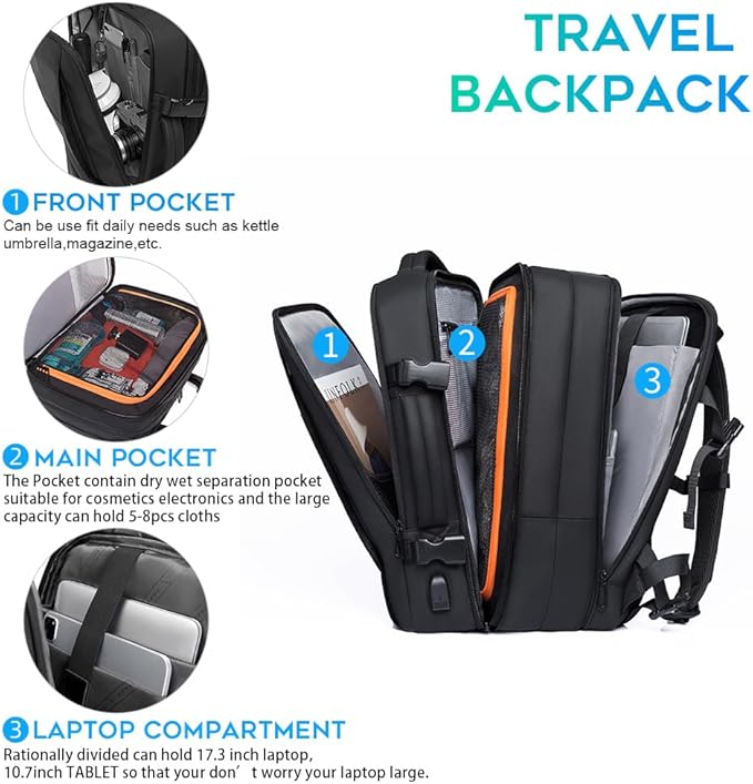 BANGE 35L Lightweight Backpack, 17.3 inch Travel Laptop Backpacks, Unisex Multifunctional Storage Pockets Business Commuter Rucksack, Waterproof and Wear-resistant Outdoor Sports Leisure daypack