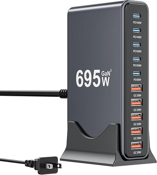695W USB C Charger Block,10-Port USB C Charging Station GaN IV Travel Essentials Multiple Port Charging Station,100W Laptop Fast Charger Adapter for MacBook Pro/Air,DELL,iPad,iPhone,Samsung Galaxy