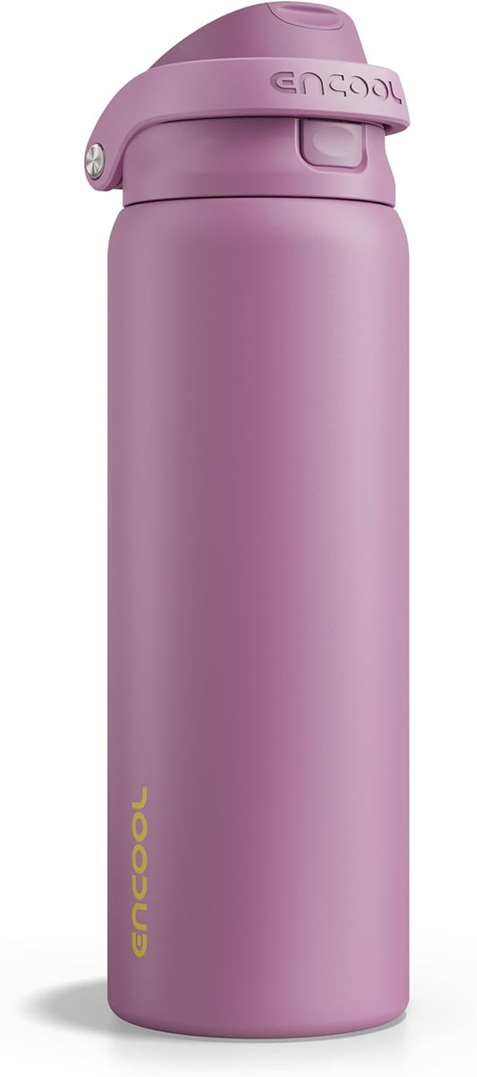 ENCOOL Leakproof Insulated Water Bottle with Straw Dual-Sip Water Bottle Bag-Safe Design for Work, Commute & Gym – Keeps Drinks Cold All Day, 32 oz, Mountbatten Pink