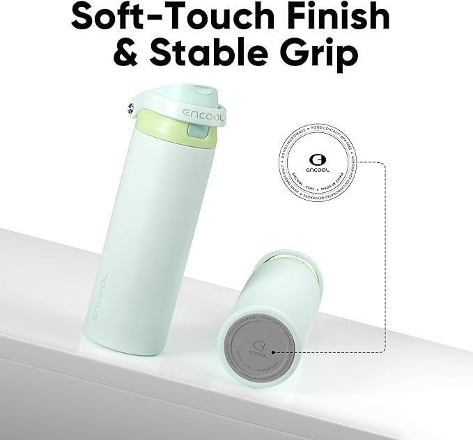 ENCOOL Leakproof Insulated Water Bottle with Straw Dual-Sip Water Bottle Bag-Safe Design for Work, Commute & Gym – Keeps Drinks Cold All Day, 18 oz, Lime White