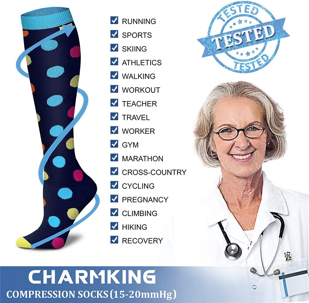 CHARMKING Compression Socks for Women & Men Circulation (3 Pairs) 15-20 mmHg is Best Support for Athletic Running Cycling