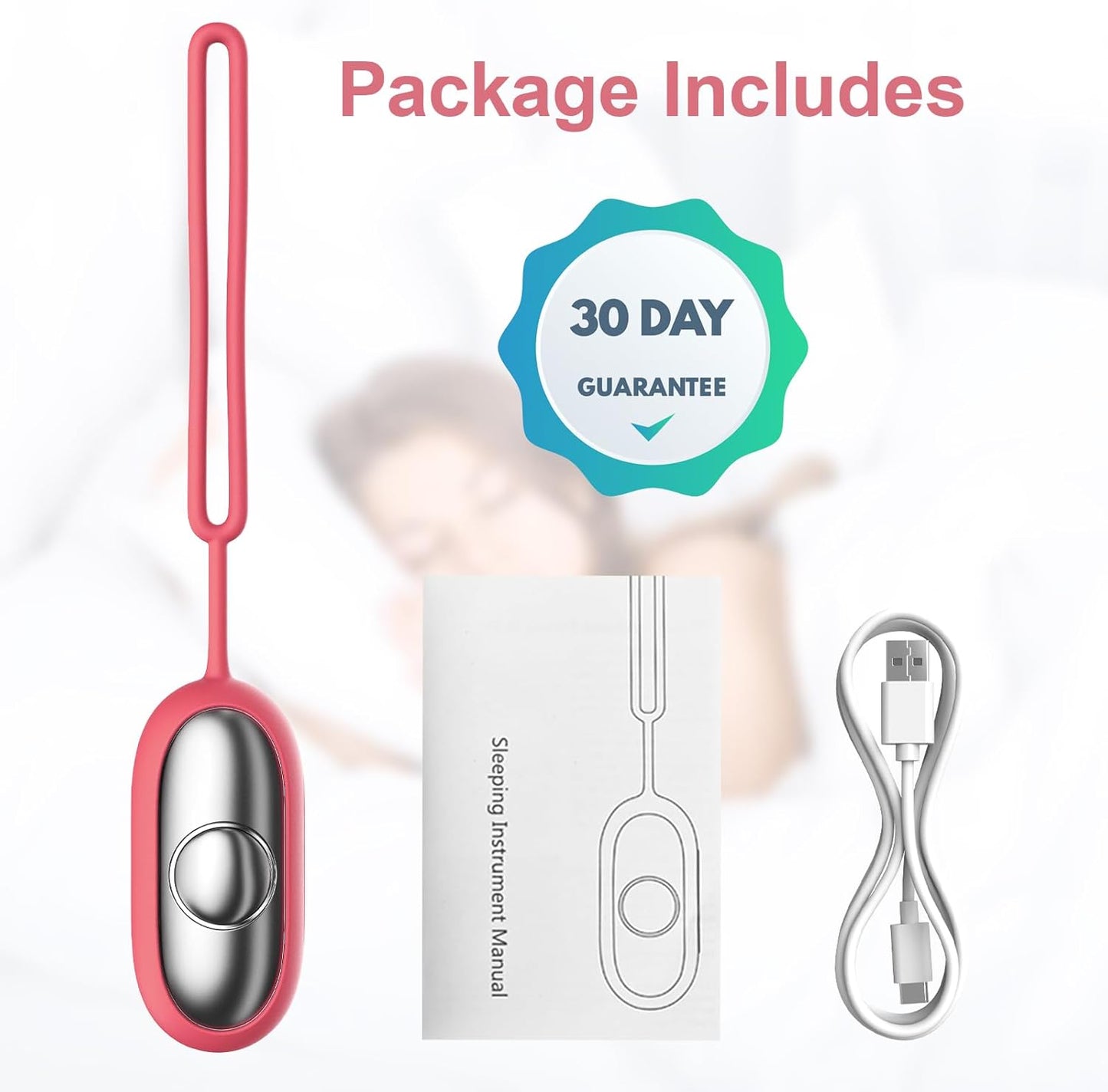 Sleep Aid Device, Micro-Current Sleep Instrument Device, Portable Rechargeable Sleep aid Improve Deep Sleep (Pink)