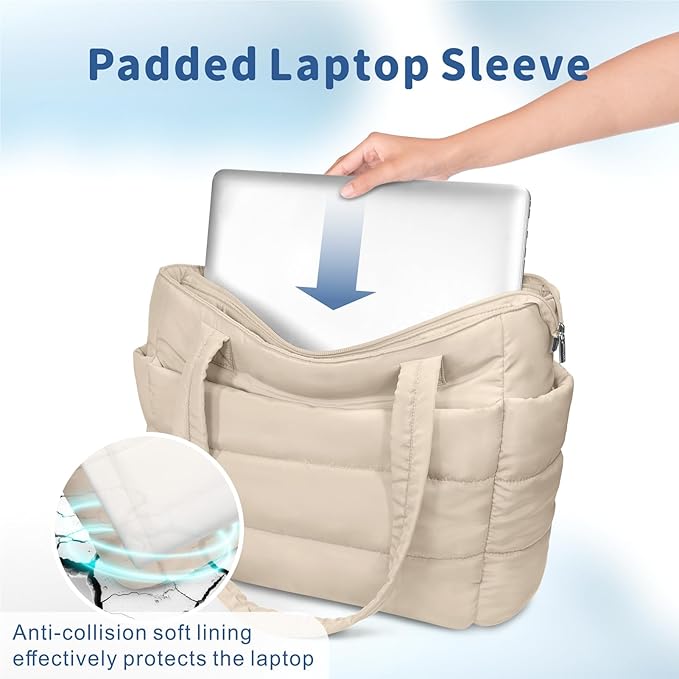 TOPDesign Puffer Tote Bag for Women, Lightweight Puffy Handbag with Compartments, Quilted Shoulder Bag for Work, Travel, Gym