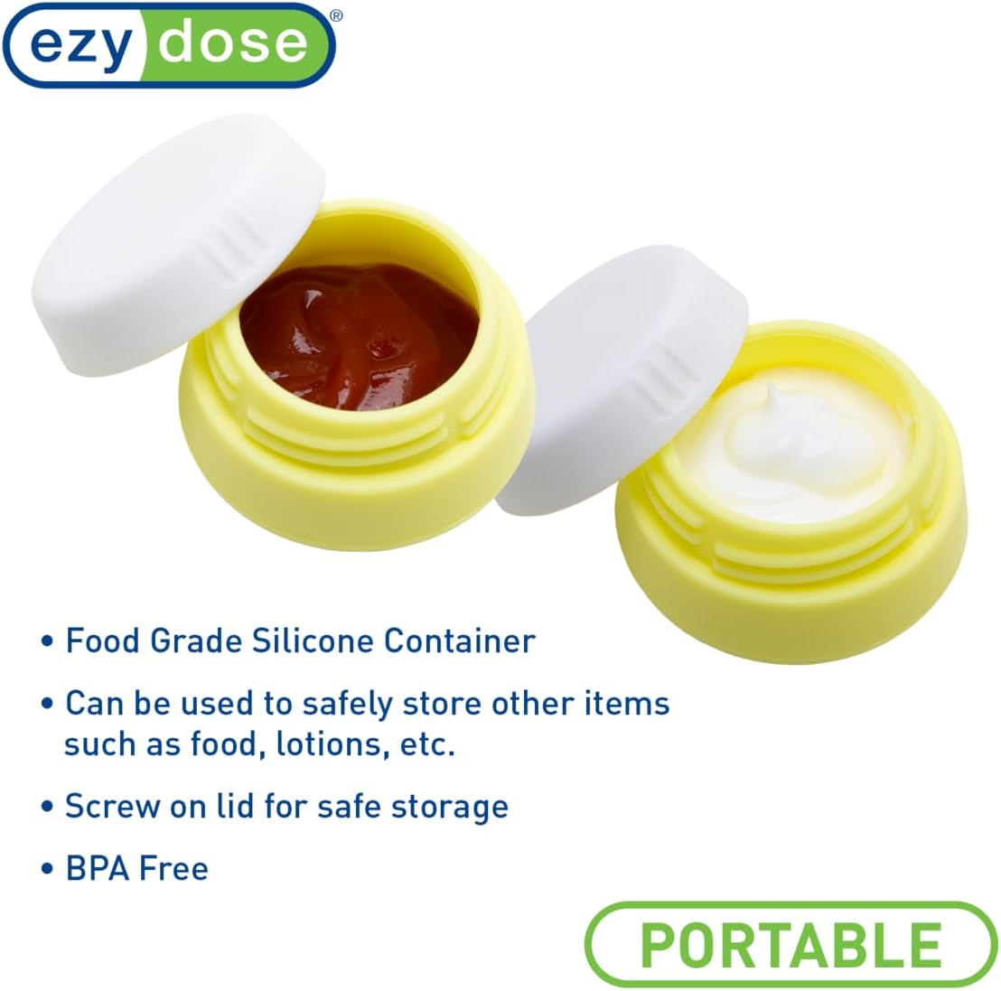 EZY DOSE Silicone Jar, Multi-Purpose Travel-Sized Container, Washable and Reusable, Versatile and Durable Container for Storage, Jewelry Holder Organizer, Blue, Yellow, and Green, BPA Free, 3-Pack