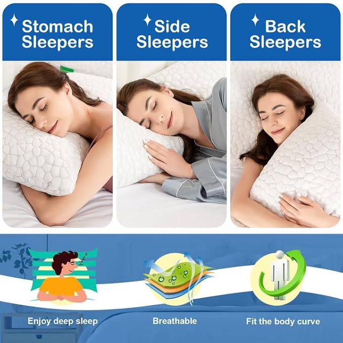 King Size Pillows 2 Pack, Cooling Bed Pillow for Sleeping King Size Set of 2, Shredded Memory Foam Pillows for Neck Pain Relief, Luxury Firm and Soft Adjustable Pillow for Side Back Stomach Sleepers