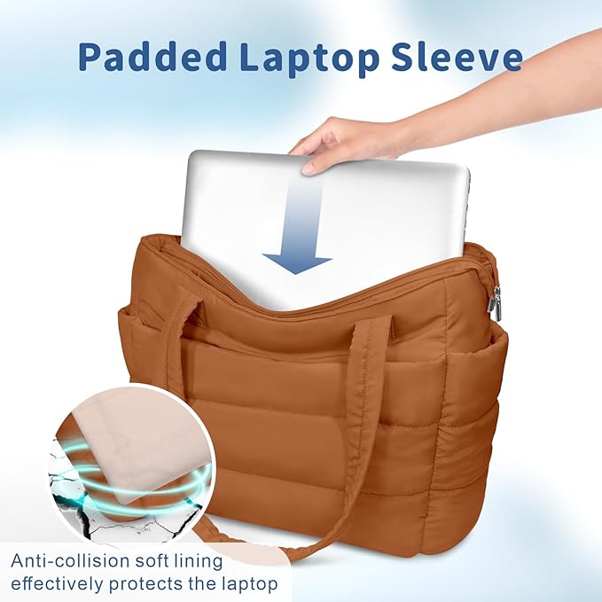 TOPDesign Puffer Tote Bag for Women, Lightweight Puffy Handbag with Compartments, Quilted Shoulder Bag for Work, Travel, Gym