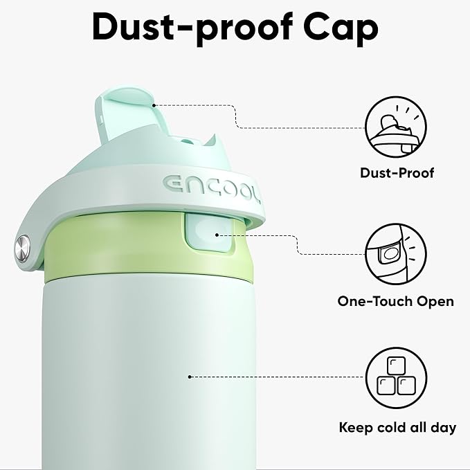 ENCOOL Leakproof Insulated Water Bottle with Straw Dual-Sip Water Bottle Bag-Safe Design for Work, Commute & Gym – Keeps Drinks Cold All Day, 18 oz, Lime White