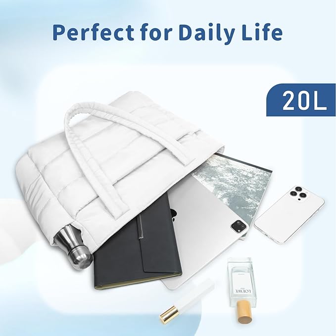 TOPDesign Puffer Tote Bag for Women, Lightweight Puffy Handbag with Compartments, Quilted Shoulder Bag for Work, Travel, Gym