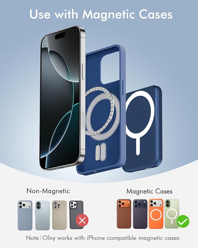 podoru for Magsafe Battery Pack, 5000mAh Magnetic Power Bank with Type-C Cable 20W PD Fast Charging Lighting Input Wireless Portable Charger for iPhone 17/16/15/14/13/12/ All Series-Dark Blue