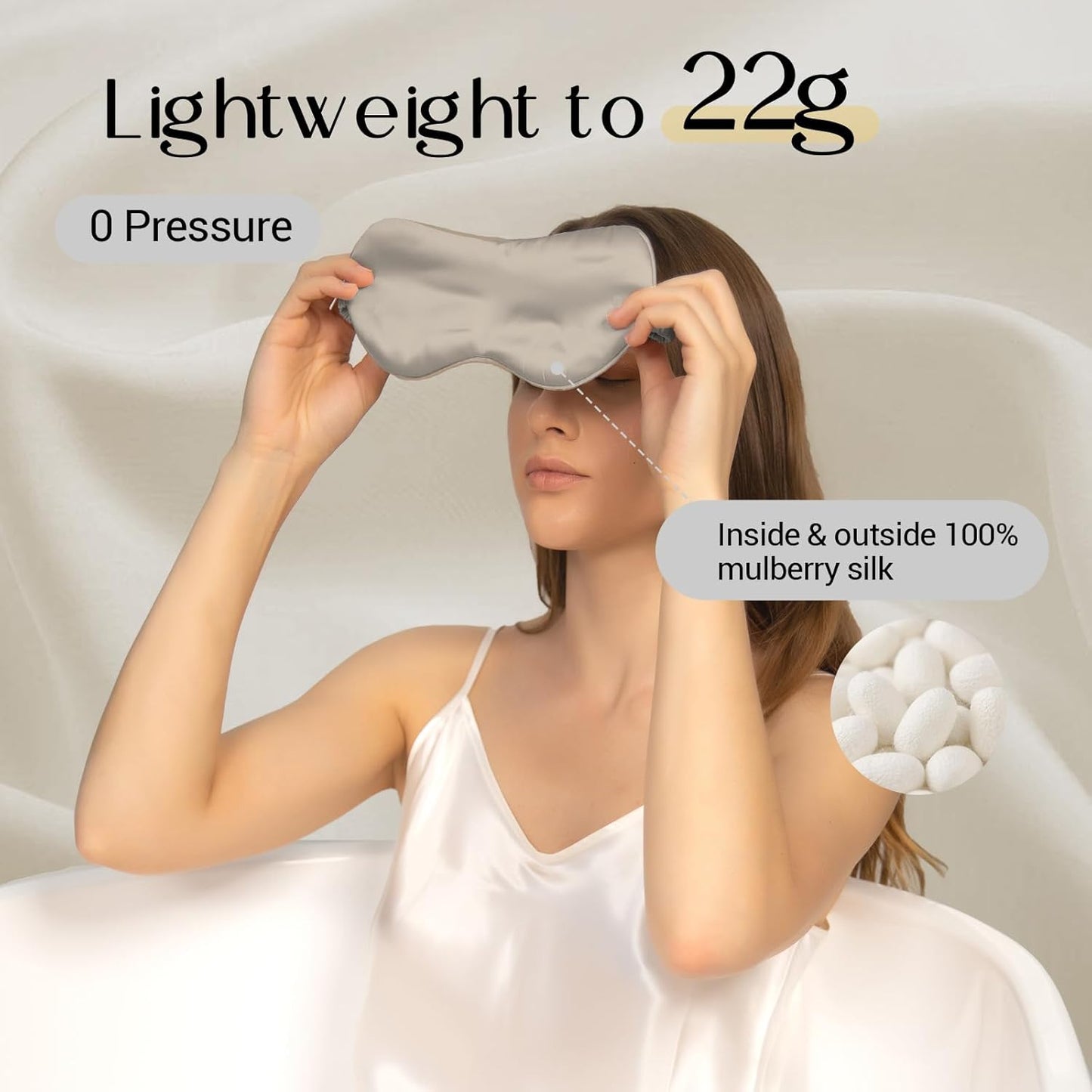 ZIMASILK Adjustable 100% 22 Momme Mulberry Silk Sleep Mask for Sleeping, Filled with Premium Mulberry Silk, Softest & Breathable Eye Sleeping Mask (Beige)