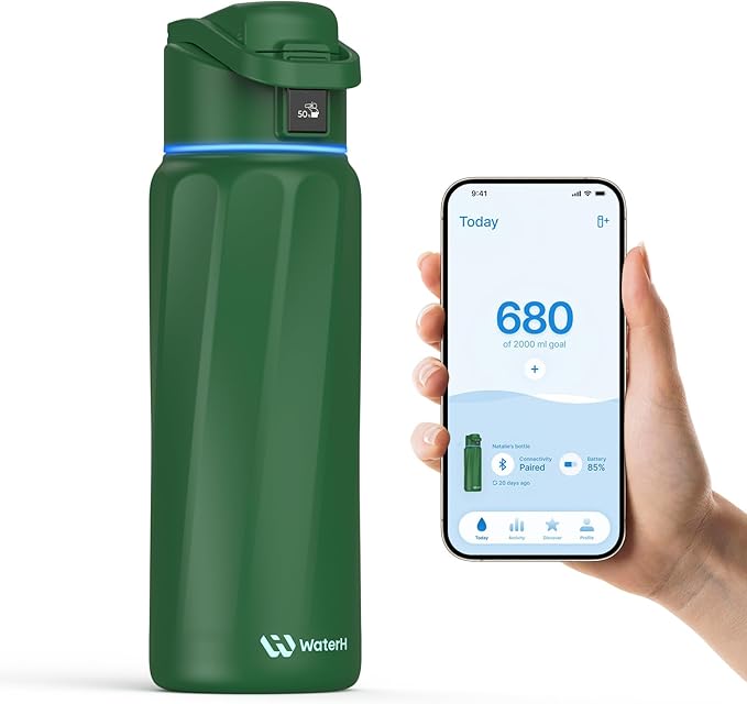 BOOST Smart Water Bottle with Reminder & Tracker, 32oz Vacuum Insulated Bottles Stainless Steel, BPA-Free, Wide Mouth, Ideal Gift for Men, Women, Christmas, New Year, Gym, Office, School