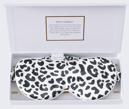 ZIMASILK Adjustable 100% 22 Momme Mulberry Silk Sleep Mask for Sleeping, Filled with Premium Mulberry Silk, Softest & Breathable Eye Sleeping Mask (Leopard - Black White)