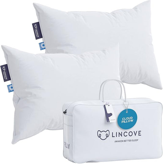 Lincove Cloud Natural Canadian Down Pillow, White Luxury Sleeping Pillow - 625 Fill Power, 500 Thread Count Cotton Shell, Made in Canada, King - Medium, 2 Pack