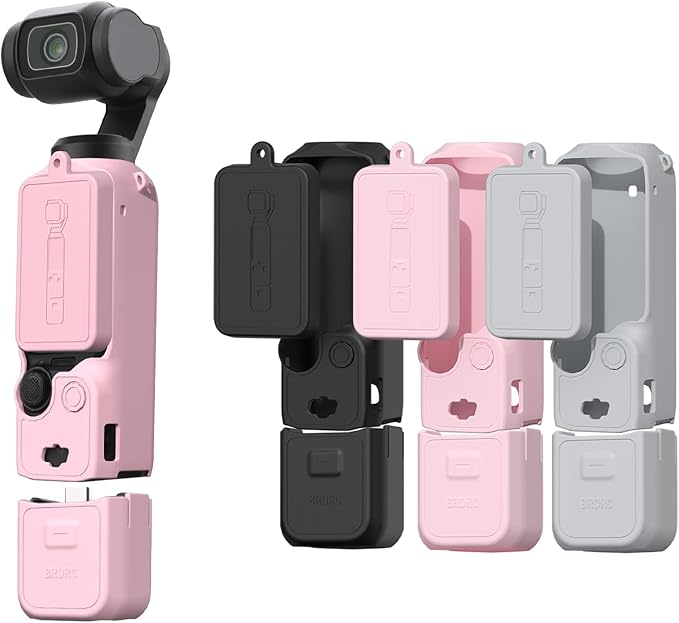 BRDRC Pocket 3 Silicone Cover, Xtra Muse Protective Case Lens Protector Scratch-Resistant Sleeve Skin Compatible with DJI OSMO Pocket 3 / Xtra Muse Accessories(Pink)