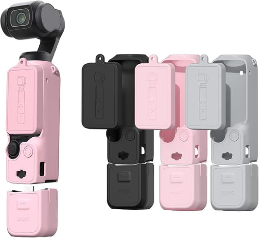 BRDRC Pocket 3 Silicone Cover, Xtra Muse Protective Case Lens Protector Scratch-Resistant Sleeve Skin Compatible with DJI OSMO Pocket 3 / Xtra Muse Accessories(Pink)