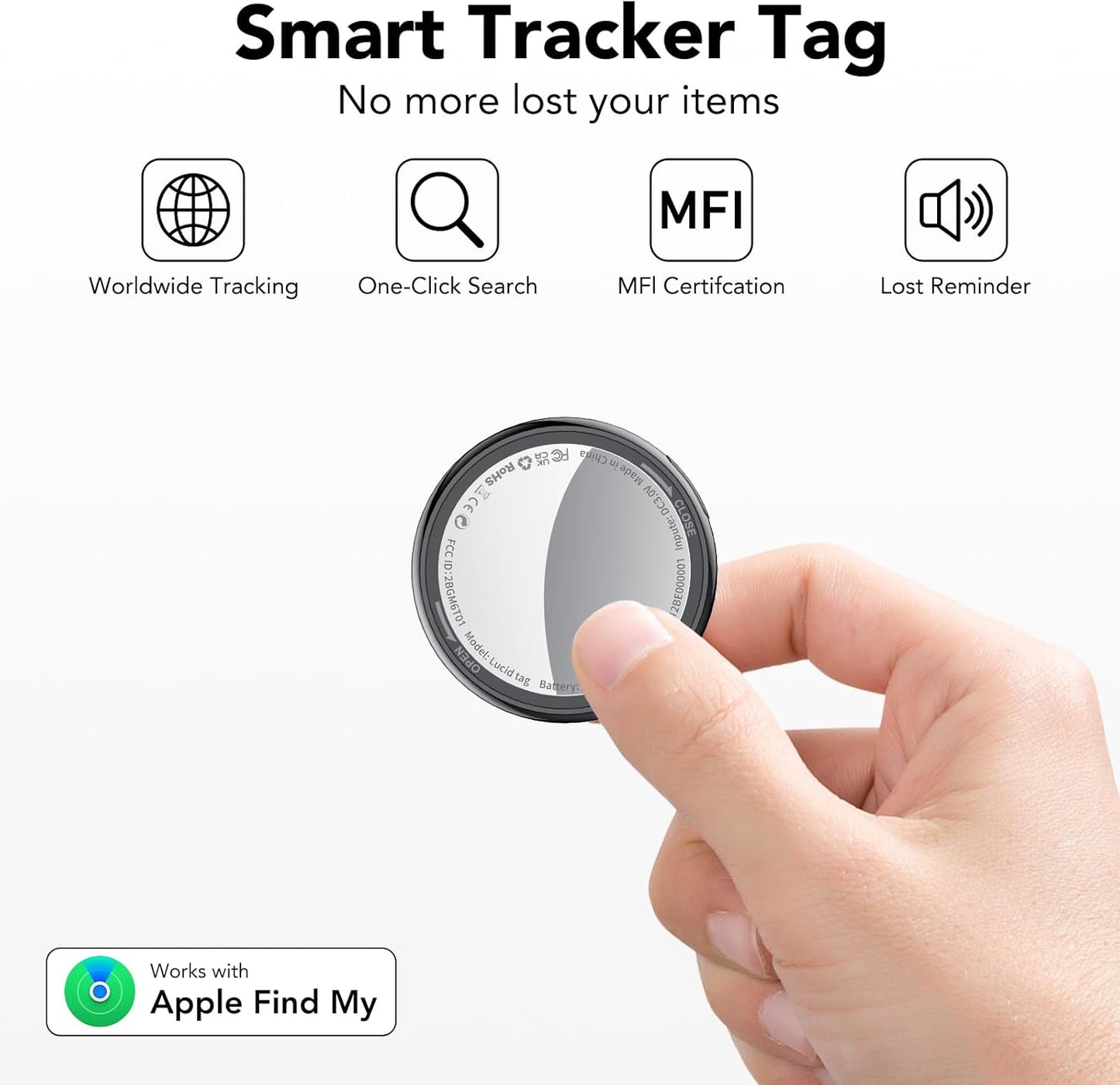 2025 New [Apple MFi Certified] (iOS Only) Air Tracker Tags-6 Pack, Bluetooth Tracker for Apple Find My, Replaceable Battery, Key Finder and Item Locator Smart Tag for Keys, Bags, Luggage, Pets, Black