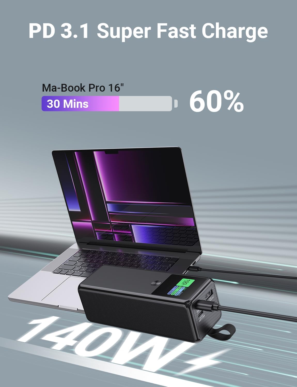 140W Power Bank, 27600mAh 3-Port PD3.1 Portable Charger Power Bank/ Portable Phone Charger with 140W C Port for Phone 16/15/14/13/12 Series, Ma-Book/Pad, Laptop, Tablet, Samsung, Steam Deck, Dell XPS