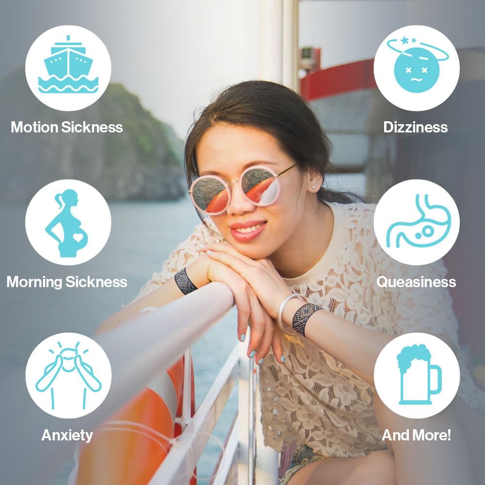 Acupressure Motion Sickness Bands - Cecilia Duo (Large) - Stylish Morning Sickness Relief Band | Travel, Pregnancy, Cruise