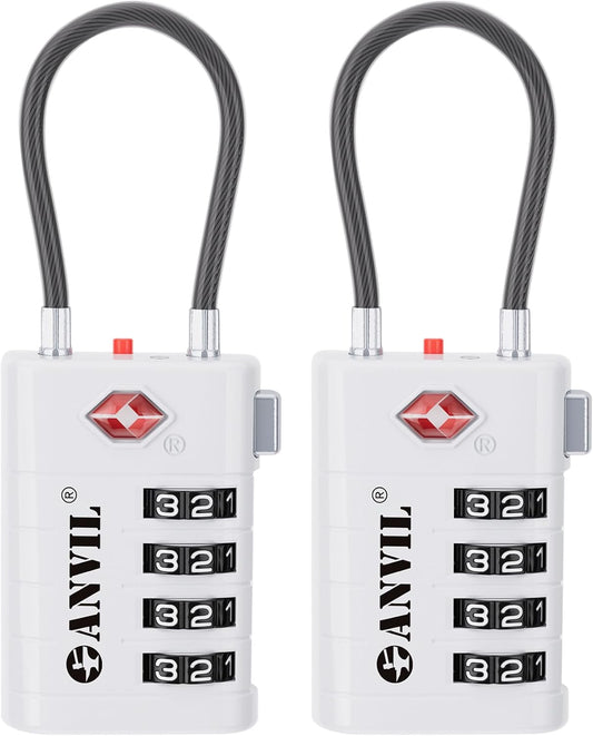 ANVIL 4 Digit Luggage Locks, TSA Locks for Luggage, Advanced TSA008 core, Alert Indicator for Your Travel Lock, Suitcase Lock. (2, White)