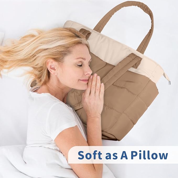 TOPDesign Puffer Tote Bag for Women, Lightweight Puffy Handbag with Compartments, Quilted Shoulder Bag for Work, Travel, Gym