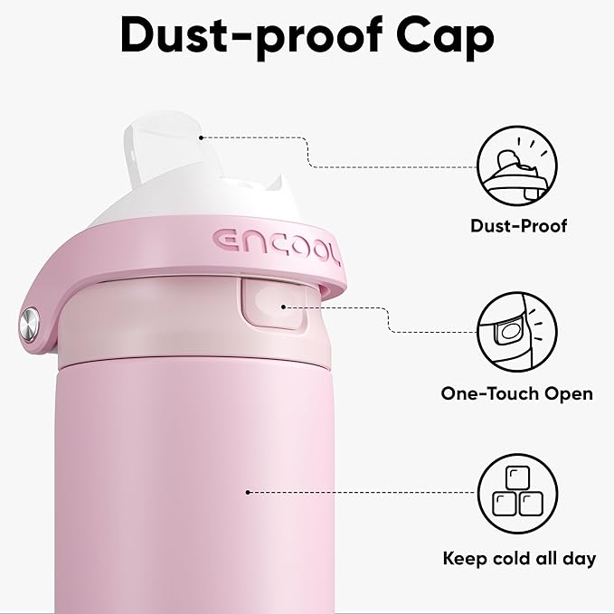 ENCOOL Leakproof Insulated Water Bottle with Straw Dual-Sip Water Bottle Bag-Safe Design for Work, Commute & Gym – Keeps Drinks Cold All Day, 32 oz, Poppy Pink