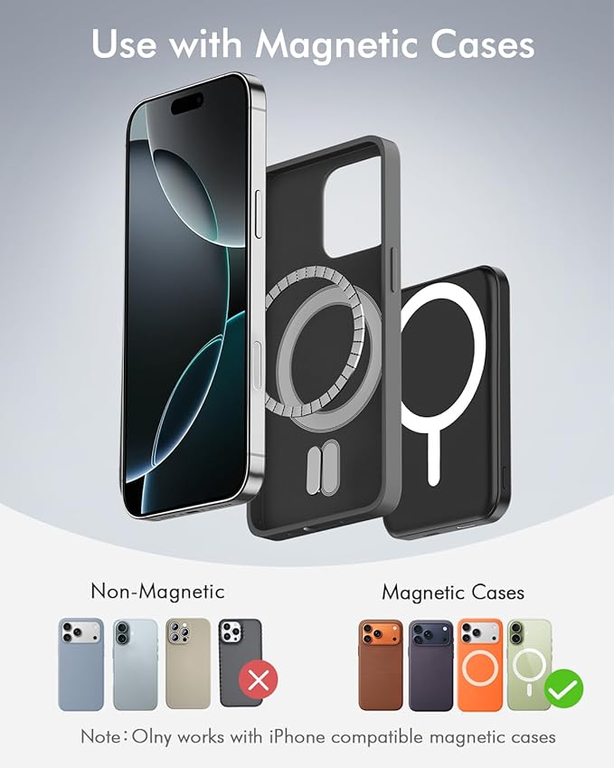 podoru for Magsafe Battery Pack, 5000mAh Magnetic Power Bank with Type-C Cable 20W PD Fast Charging Lighting Input Wireless Portable Charger for iPhone 17/16/15/14/13/12/ All Series-Black