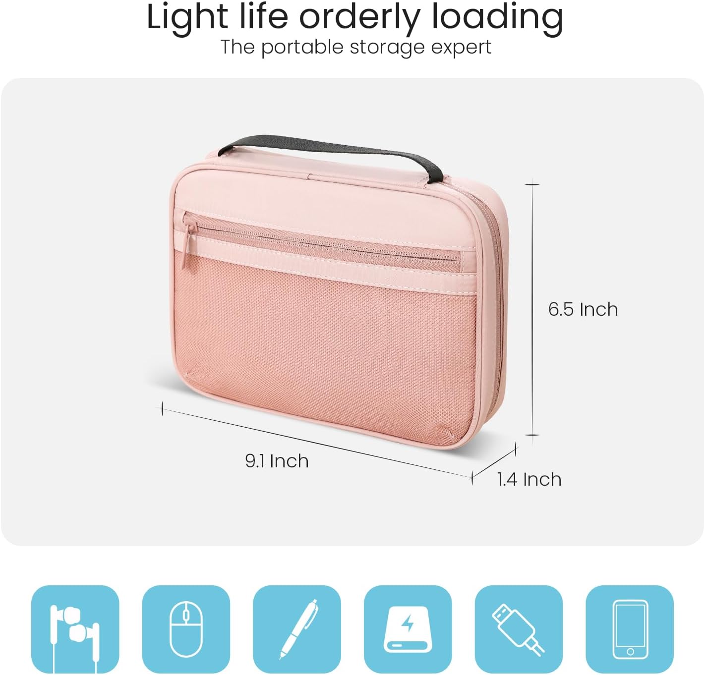 Electronics Organizer Bag, Portable Cable Organizer Case Travel Electronic Accessories Storage Case - Travel storage bag for Cables, Chargers, Phone, SD Cards - Pink