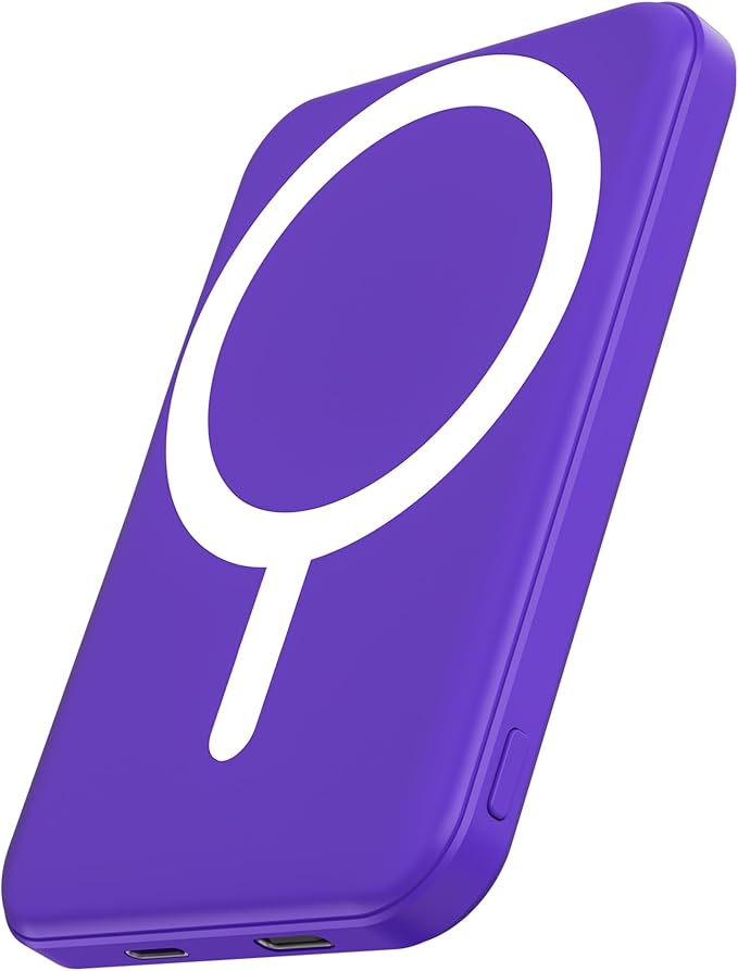 podoru for Magsafe Battery Pack, 5000mAh Magnetic Power Bank with Type-C Cable 20W PD Fast Charging Lighting Input Wireless Portable Charger for iPhone 17/16/15/14/13/12/ All Series-Demon Purple