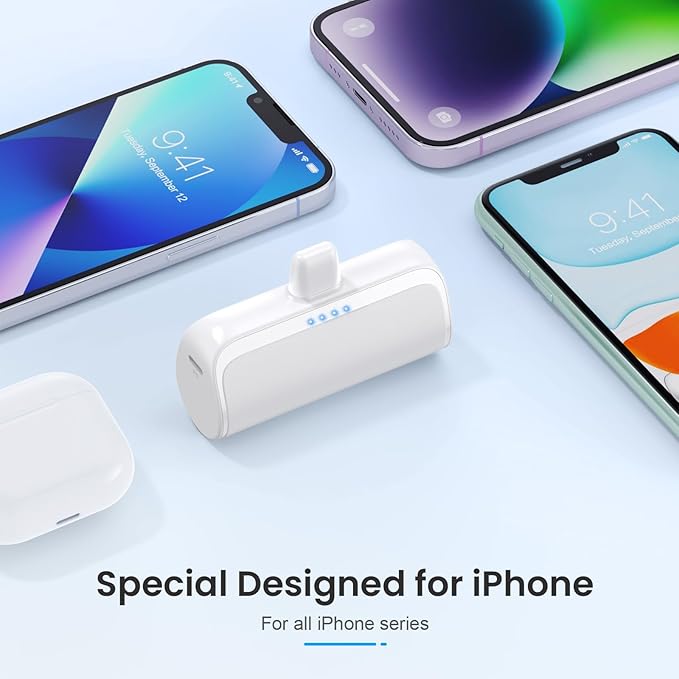 Mini Portable Charger Power Bank for iPhone,5200mAh Portable Phone Charger, Ultra-Compact PD Fast Charging Battery Pack Compatible with iPhone 14/14 Plus/Pro Max/13/12/12 Mini/11/XS/XR/X/8/7/6/6s