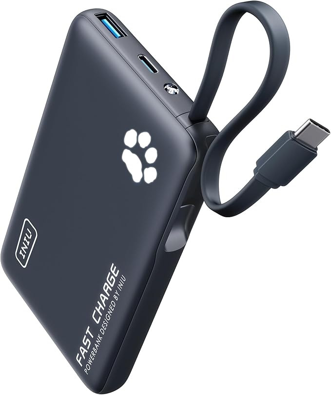 INIU Portable Charger, Slim 10000mAh Power Bank with Built-in USB-C, 45W Fast Charging Flight Travel Essentials, for College Students Men Women Girl Boy