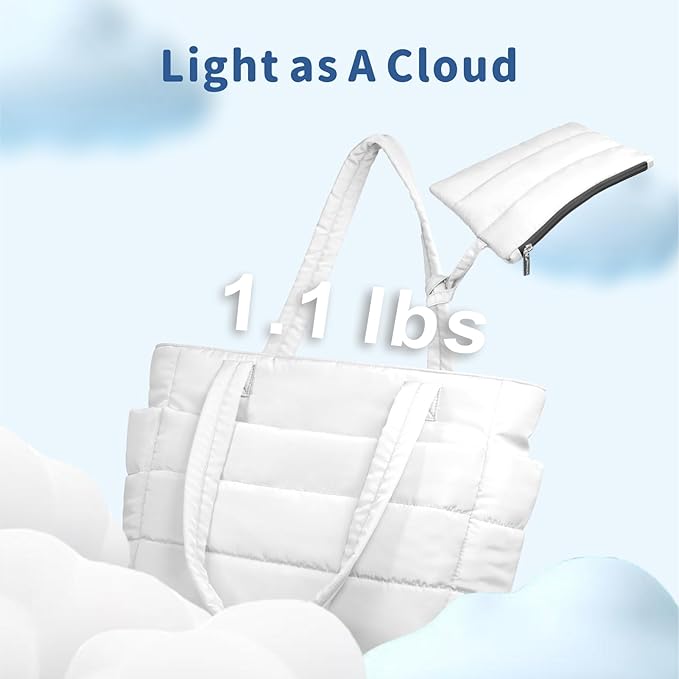 TOPDesign Puffer Tote Bag for Women, Lightweight Puffy Handbag with Compartments, Quilted Shoulder Bag for Work, Travel, Gym