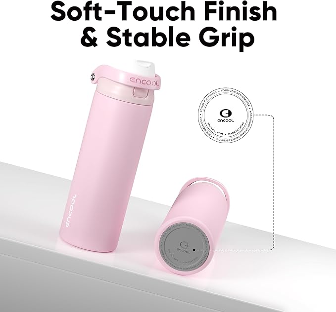 ENCOOL Leakproof Insulated Water Bottle with Straw Dual-Sip Water Bottle Bag-Safe Design for Work, Commute & Gym – Keeps Drinks Cold All Day, 32 oz, Poppy Pink