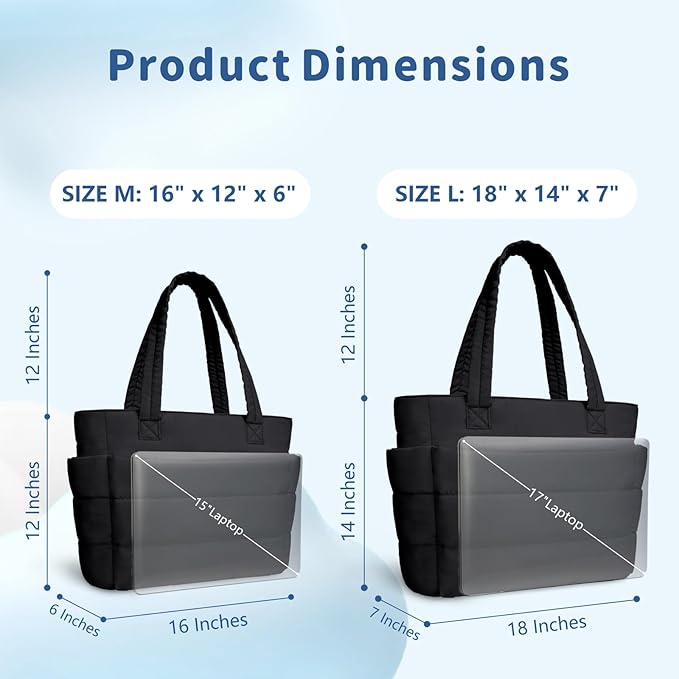 TOPDesign Puffer Tote Bag for Women, Lightweight Puffy Handbag with Compartments, Quilted Shoulder Bag for Work, Travel, Gym