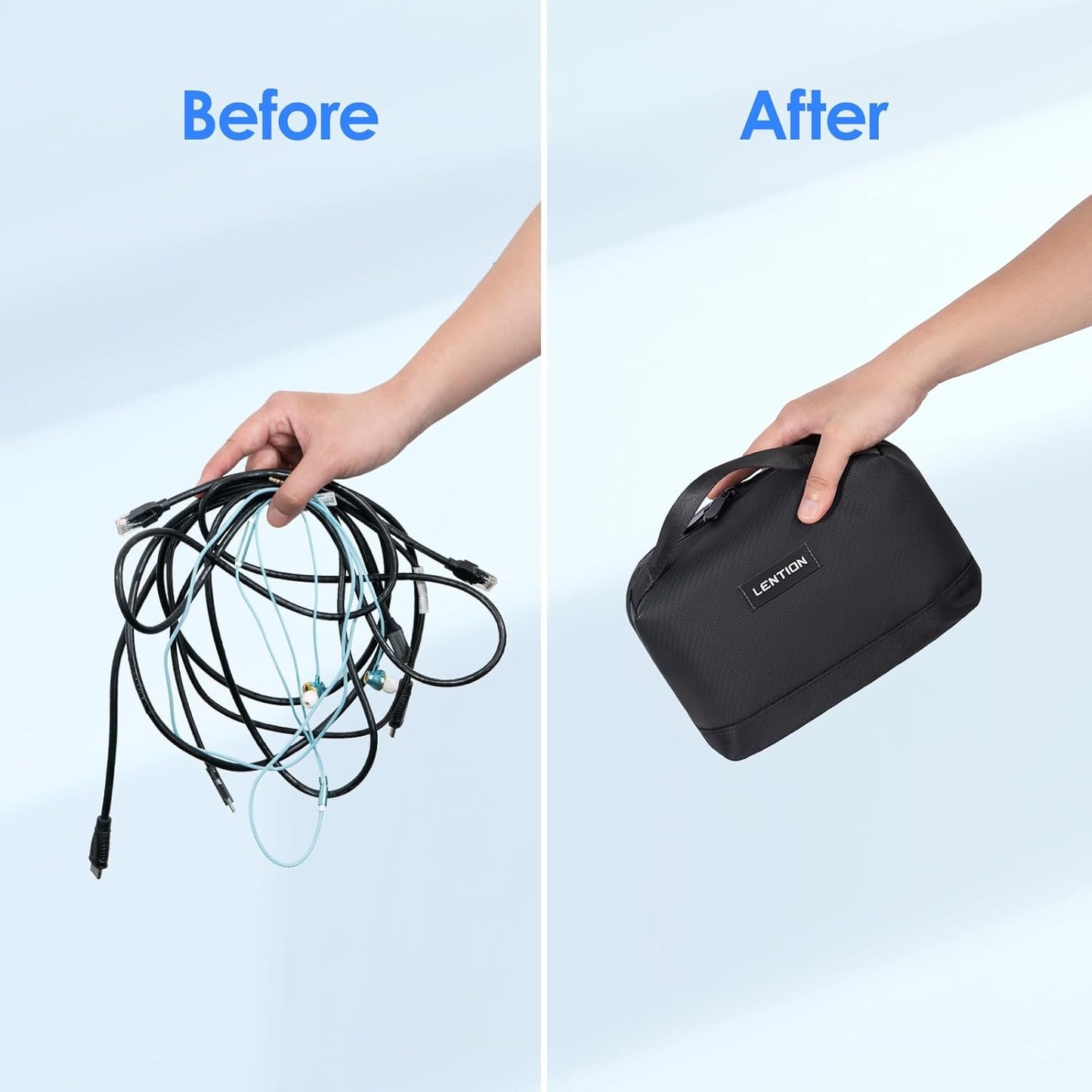 LENTION Electronics Organizer Bag Cable Tech Pouch for Electronic Accessories, Cable Organizer, Scratch-Resistant, Shock Proof, Padded Bag for AirPods, Charger Power Bank, Phone, Cord