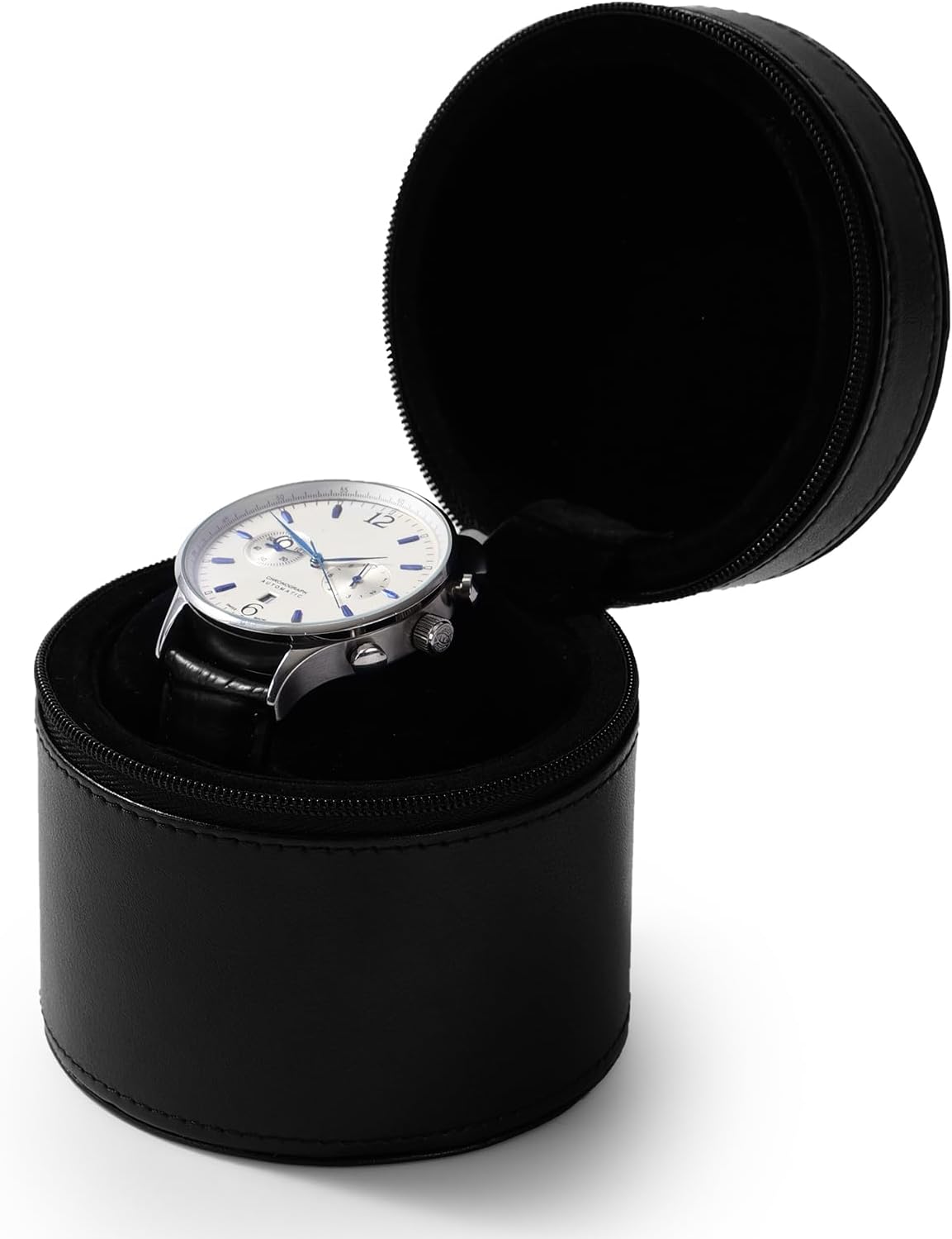 Oirlv Luxury Leather Watch Travel Case Single Watch Case with Removable Pillow(Black)