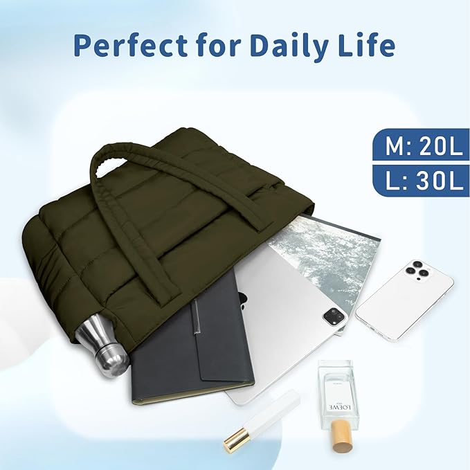 TOPDesign Puffer Tote Bag for Women, Lightweight Puffy Handbag with Compartments, Quilted Shoulder Bag for Work, Travel, Gym