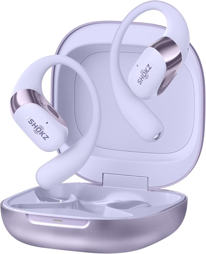 SHOKZ New OpenFit 2+ Open-Ear Headphones,Dolby Audio Enabled,Comfortable Earbuds with Soft Ear Hooks,48H Playtime,IP55 Water-Resistant,USB-C Fast Charging,Wireless Charging - Online Exclusive Purple