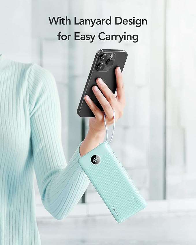 VRURC Portable Phone Charger, Portable Charger USB C 10000mAh, 5 Outputs 2 Inputs Travel Battery Power Bank Built-in Cables Cords for iPhone 17 Pro 17 16 15 14 13,Samsung,Android-Green(1 Pack)