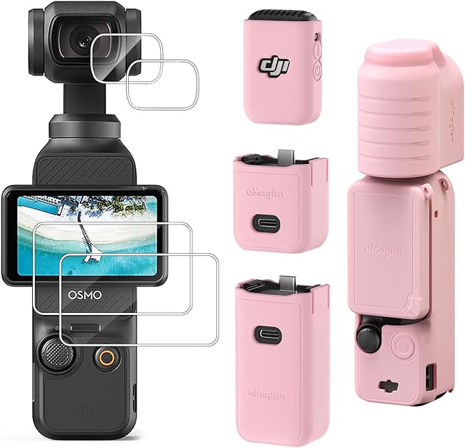 Screen Lens Protector Silicone Protective Case Cover for DJI Osmo Pocket 3 Accessories (Pink)