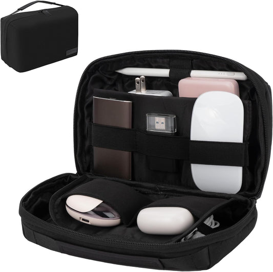 LENTION Electronics Organizer, Tech Organizer Travel Case, Tech Pouch, Cable Bag with ECO-Friendly Fabrics (GRS Certified) Cord organizer Travel Essentials Bag for AirPods, Cords, Charger (M378 Black)