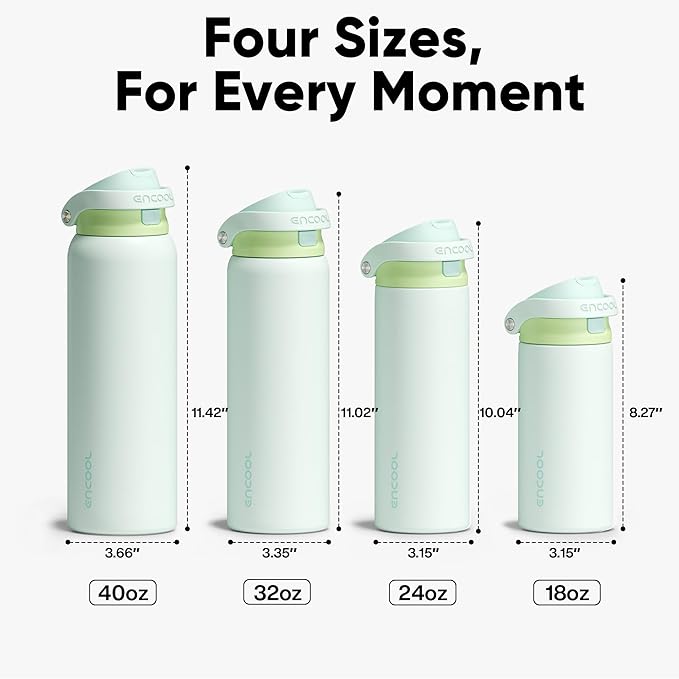 ENCOOL Leakproof Insulated Water Bottle with Straw Dual-Sip Water Bottle Bag-Safe Design for Work, Commute & Gym – Keeps Drinks Cold All Day, 18 oz, Lime White