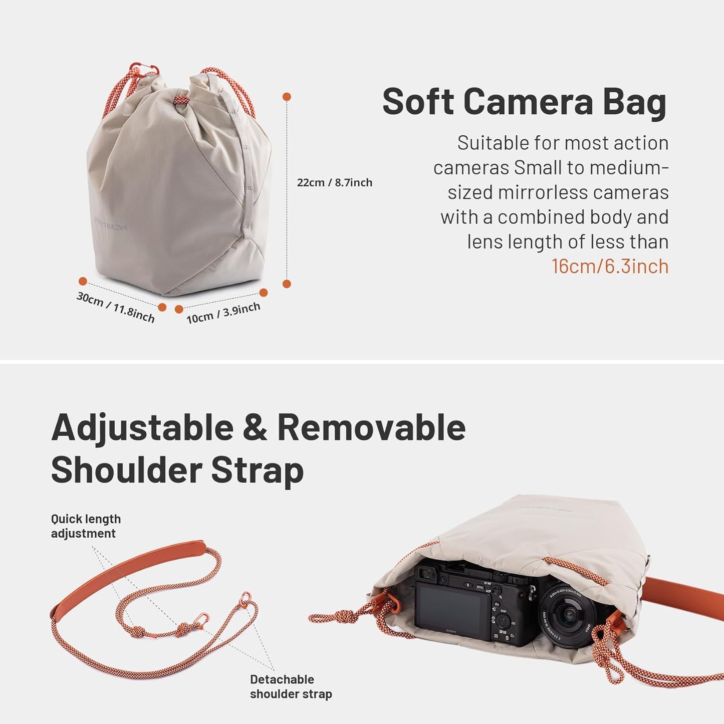 PGYTECH OneGo Drawstring Small Camera Bag, Soft Cute Camera Pouch Handbag compatible with Mirrorless Cameras/Nikon/Canon/Sony/Fuji Camera Case