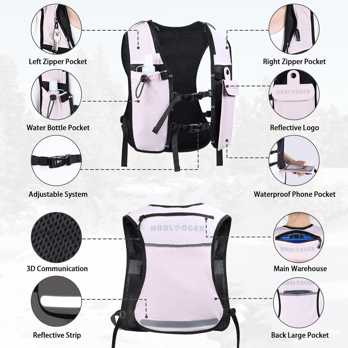 Running Hydration Vest for Women Men,Lightweight Breathable Hydration Pack with 500ml Soft Flask, Adjustable Chest Straps Reflective Backpack for Trail Running Marathon Race Jogging Cycling