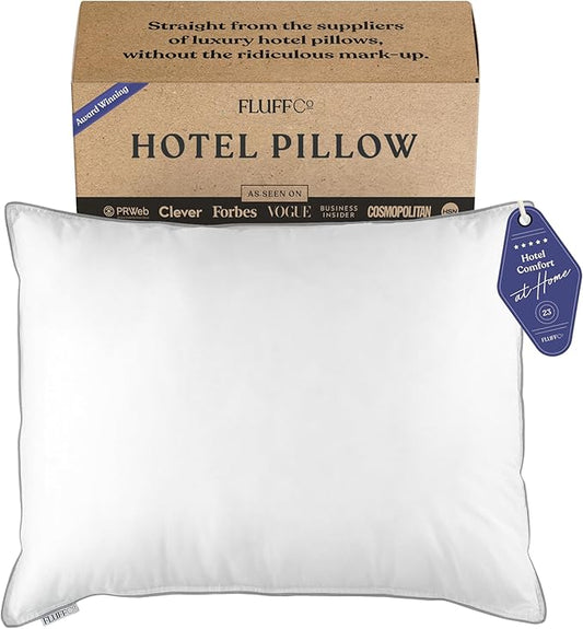 FluffCo Zen Fluff Pillows - Down Alternative - Standard/Queen Bed Pillow for Sleeping Made in USA - Luxury Hotel-Quality Pillow - 100% Cotton, 300 Thread Count (Soft Queen Size 1 Pack)