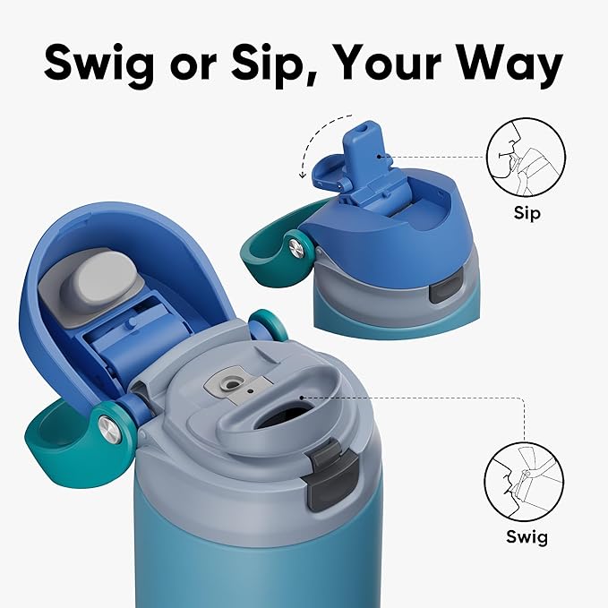 ENCOOL Leakproof Insulated Water Bottle with Straw Dual-Sip Water Bottle Bag-Safe Design for Work, Commute & Gym – Keeps Drinks Cold All Day, 24 oz, Teal Blue