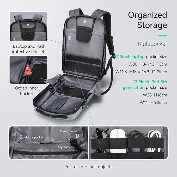 MARK RYDEN Laptop Backpack for Men, Hard Shell Anti-Theft Backpack with TSA Approved Lock and USB Charging Port, Business Backpack for Working, Commuting