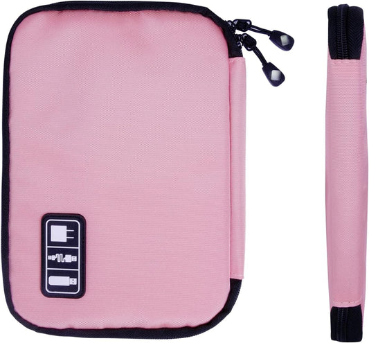 Electronics Travel Organizer,Portable Waterproof Electronic Travel Storage Bag for Small Charging Cord Storage,Charger,SD Card etc,for Travel,Business -Pink Green